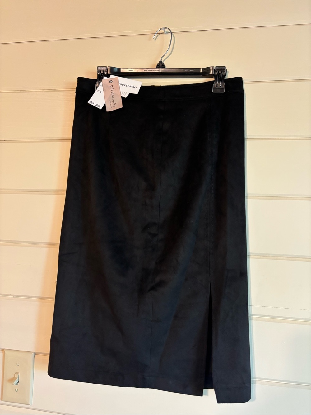 NWT Philosophy Black Faux Suede Midi Skirt with Side Slit